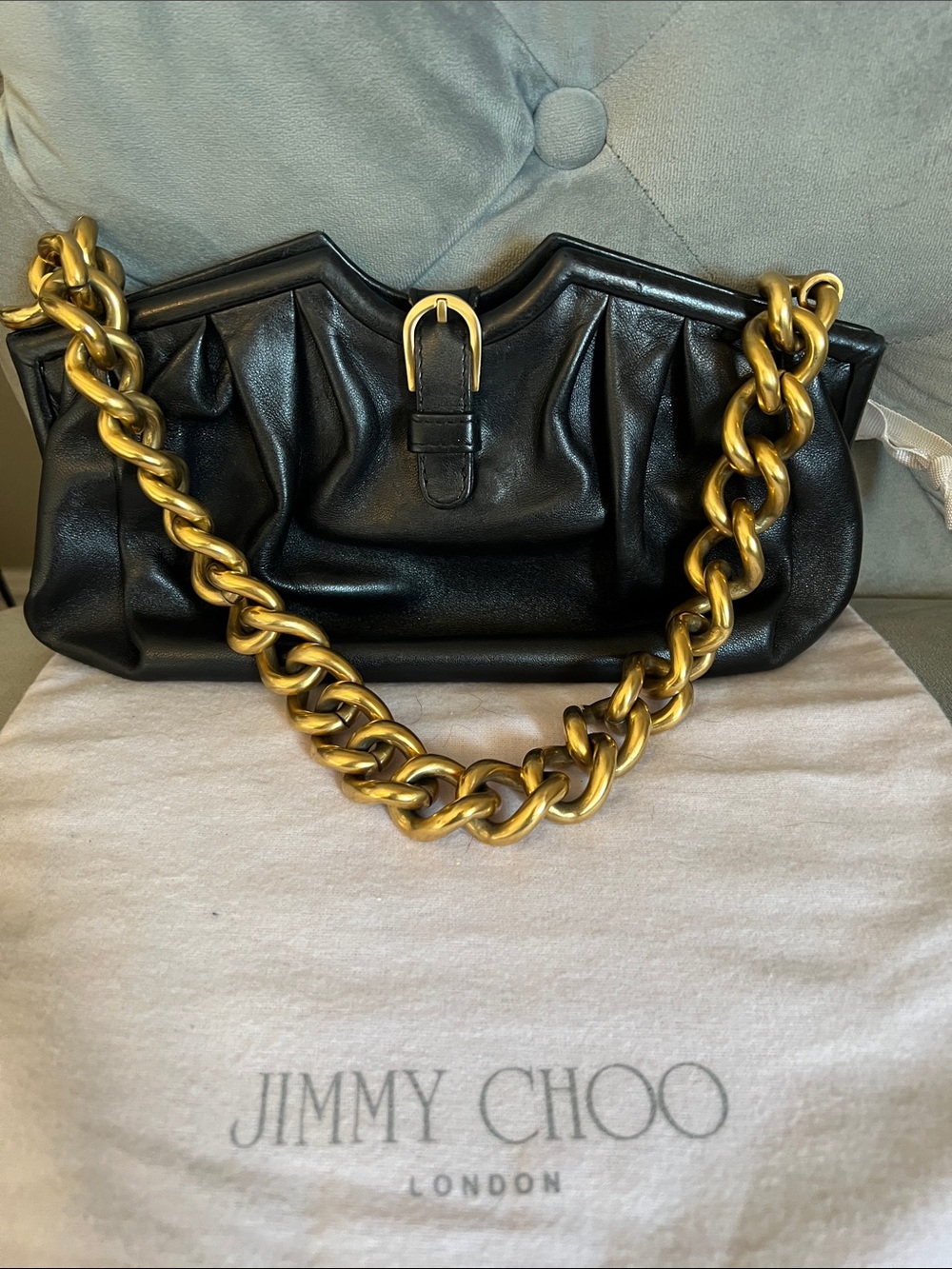 Jimmy Choo Black Leather Shoulder Bag with Gold Chain Strap with bangle bracelet - Picture 7 of 15